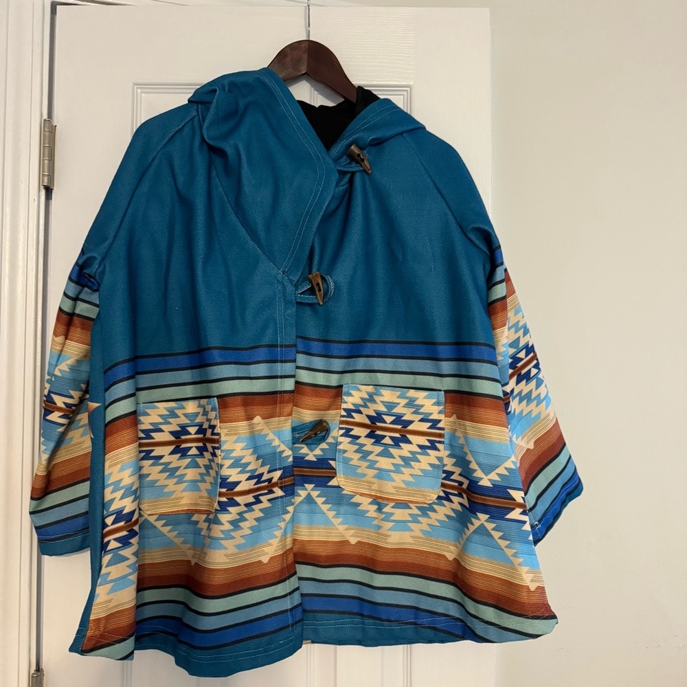 Blue‎ and Brown Geometric Patterned Coat
